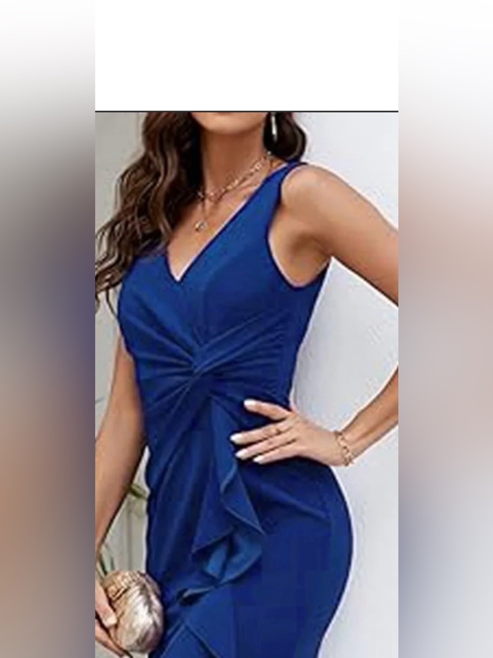 Amazon Royal Blue High-Low Ruffle V-Neck Dress - Picture 3 of 13